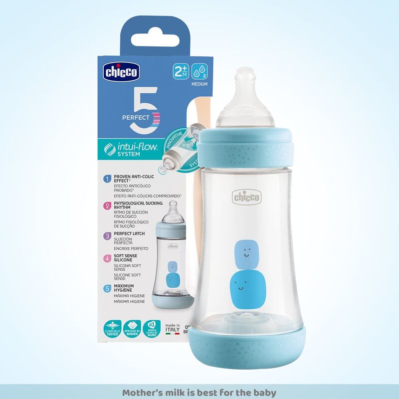 perfect5 Feeding Bottle (240ml, Medium) (Blue) image number null